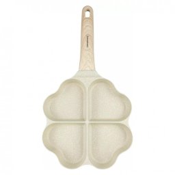 Tigaie cu 4 compartimente Klausberg KB 7819, 19 cm, în formă de inimă, acoperire marmorată, compatibilă cu plitele cu inducție, bej