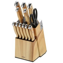 Set de cuțite de bucătărie Klausberg KB 9038, 13 piese, ascuțitor încorporat, oțel inoxidabil, suport, maro
