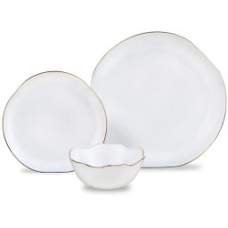 Set de masă Kinghoff KH 2037, 18 piese, pentru 6 persoane, sticlă opală, margine aurie, alb