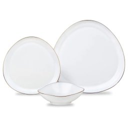 Set de masă Kinghoff KH 2036, 18 piese, pentru 6 persoane, sticlă opală, margine aurie, alb