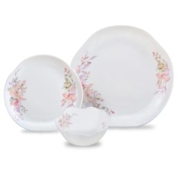 Set de masă Kinghoff KH 2035, 18 piese, pentru 6 persoane, sticlă opală, motiv floral, alb