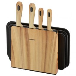 Set de cuțite și tăvi de tăiat Klausberg KB 9037, 8 piese, oțel inoxidabil, suport, maro/negru