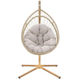 Fotoliu suspendat, pentru o persoana, otel/textil, 125 x 100 x 190 cm, bej