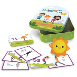 Joc educativ Yoga cu litere pentru copii 4+ cu carduri si cutie metalica