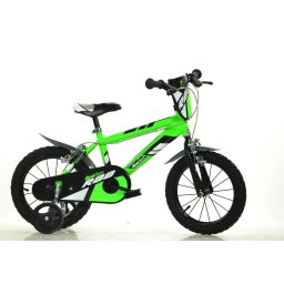 Bicicleta verde pentru copii 16 inch cu roti ajutatoare si frane duble