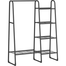 Cuier metalic cu 5 rafturi si bara pentru haine, stil industrial, negru