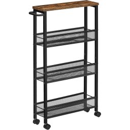 Carucior de bucatarie îngust VASAGLE, 4 niveluri, maro rustic