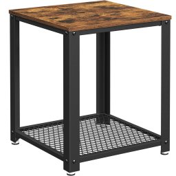 Masa laterala VASAGLE tip noptiera, cu raft metalic, 45x45x55 cm, maro rustic