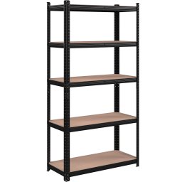 Raft metalic de depozitare Songmics cu 5 polite MDF, 875 kg, negru