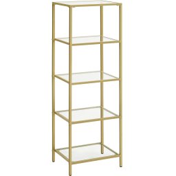 Raft din sticla VASAGLE cu 5 polite, cadru metalic auriu, 124,5 cm