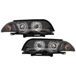 Faruri BMW E46 Sedan/Touring 1998-2001 Angel Eyes Negre cu reglaj electric