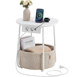 Masuta laterala rotunda VASAGLE cu cos textil si statie de încarcare, alba