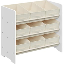 Raft pentru jucarii si carti copii SONGMICS, 9 cutii textile, alb