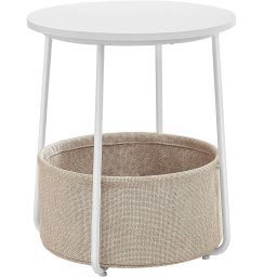 Masuta de cafea rotunda VASAGLE cu cos textil, 45x50 cm, alb-bej