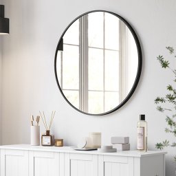 Oglinda de perete rotunda SONGMICS 61 cm, cadru metalic negru