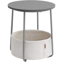 Masuta de cafea rotunda VASAGLE cu cos textil, 45x50 cm, gri