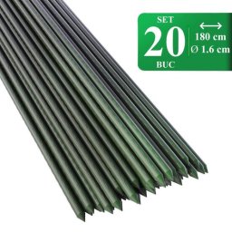 Set 20 araci de gradina pentru rosii si castraveti, 180 cm, PVC verde, Artool