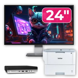 Pachet PC Second Hand HP ProDesk 600 G5 Mini i5-8500T, 8GB, SSD 256GB, Monitor 24" si Imprimanta Brother