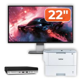 Pachet HP ProDesk 600 G5 Mini i5-8500T, 8GB, SSD 256GB, Monitor 22 inch, Imprimanta Brother