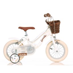 Bicicleta pentru copii 12 inch Retro alb cu roti ajutatoare si cosulet