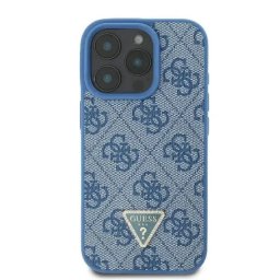 Husa Guess iPhone 16 Pro Leather Metal Logo Strass Crossbody Albastru