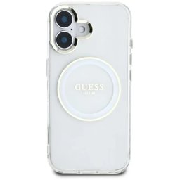Husa Guess IML Metal Colored Circle Classic Logo MagSafe iPhone 16 Alb