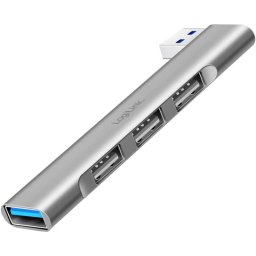 USB HUB extern LOGILINK, porturi USB: USB-A 3.0 x 1 + USB-A 2.0 x 3, conectare prin USB-A, aluminiu, gri