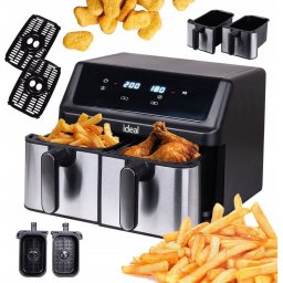 Friteuza cu aer cald, dubla Eldom, 9L, 2000 W, 8 Programe automate, Negru-Argintiu