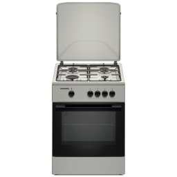 Aragaz Heinner HFSC-K6060SL, Gaz, 4 arzatoare, Aprindere electrica, Duze GPL incluse, Tava si gratar cromat 60 cm Argintiu