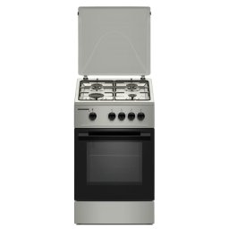 Aragaz Heinner HFSC-K50SL, Gaz, 4 arzatoare, Duze GPL incluse, Tava si gratar cromat, 50 cm, Argintiu