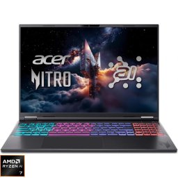 Laptop Gaming Acer Nitro 16S AI AN16S-61, 16 inch, WUXGA IPS 180Hz, Procesor AMD Ryzen Al 7 350 (16M Cache, pana la 5.0 GHz), 16GB DDR5, 1TB SSD, nVidia GeForce RTX 5060 8GB, No OS, Negru