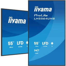 Display Profesional IPS LED iiyama ProLite 55" LH5564UHS-B1AG, Ultra HD (3840 x 2160), 6.5ms Android 14 OS, iiSignage, iiControl, iiShare, EShare, FailOver, TeamViewer, PDF & Media Player, iiBrowser, HDMI, Boxe, Negru