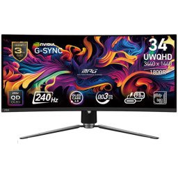 Monitor Gaming Curbat MSI MPG 341CQPX QD-OLED, 34", UWQHD (3440x1440), curbura 1800R, 240Hz, 0.03ms (GTG), G-Sync Compatible, AMD FreeSync™ Premium Pro, HDR True Black 400, DP 1.4a, 2x HDMI™ 2.1, USB 2.0 Type-C (DP) 98W PD, USB, VESA 100x100mm, Negru
