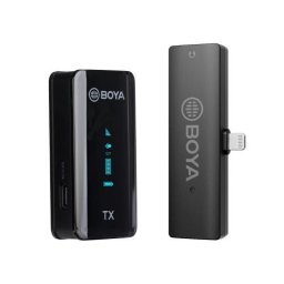 Lavaliera Boya BY-XM6-S3 digitala cu microfon omnidirectional fara fir cu transmitator si receiver Lightning + cutie cu baterie suplimentara, Negru