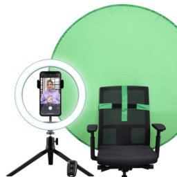 Kit accesorii mobile pentru creare continut Trust 2in1, 24881, Inel luminos (Ring Light) + ecran verde (Green Screen), Negru