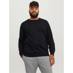 Jack & Jones Plus Pulover tricotat barbati big sizes, din bumbac organic, cu decolteu la baza gatului, Regular Fit, JJEBASIC, Negru (SELECTATI MARIMEA: 4XL)