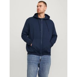Jack & Jones Plus Hanorac cu fermoar, barbati big sizes, Relaxed Fit, JJEBRADLEY, Bleumarin inchis (SELECTATI MARIMEA: 7XL)