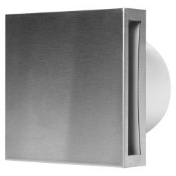 Ventilator axial de perete cu panou frontal decorativ si timer, Europlast eExtra EET100Ti, Ø100 mm, debit 100 mc/h, 15 W, 32 dB, IPX4, timer 1-30 minute, inox,