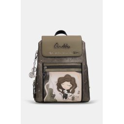 Rucsac damă ORCHESTRA WITH FLAP din piele ecologica, Anekke 43805-270 Kaki Multicolor
