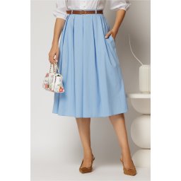 Fusta DY Fashion bleu din poplin cu pliuri si curea in talie