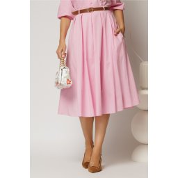 Fusta DY Fashion roz din poplin cu pliuri si curea in talie