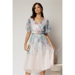 Rochie midi eleganta cu imprimeuri vernil cu fusta clos plisata