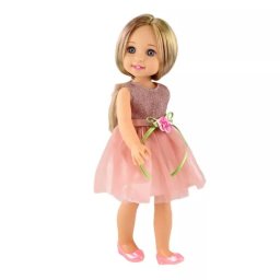 Păpușă de joc stând în picioare, de 38 cm, cu rochiță roz deschis