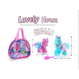 Set de joacă ponei Lovely Horse - 2 bucăți, roz și turcoaz