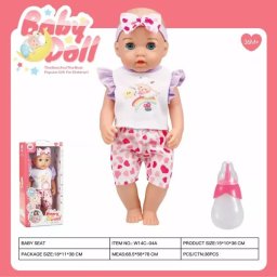 Păpușă de jucărie cu pantaloni cu inimioare – bea, face pipi, 35 cm