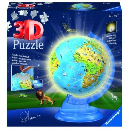 Puzzle 3D glob pamantesc cu LED Ravensburger, 188 piese, 28 cm