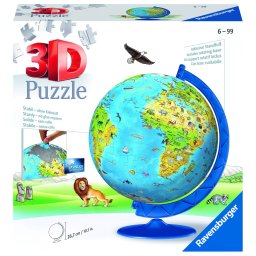 Puzzle 3D glob pamantesc Ravensburger cu suport rotativ, 187 piese