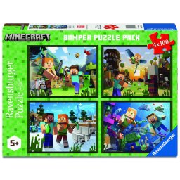 Puzzle Minecraft 4 în 1 Ravensburger, 4x100 piese, copii 5+