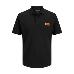 Jack & Jones Plus Tricou polo barbati big sizes, din piqué de bumbac, Regular fit, JJRUSH, Negru (SELECTATI MARIMEA: 5XL)