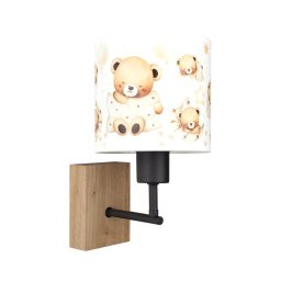 BRILAGI - Aplică de perete BOBO WOOD 1xE27/25W/230V stejar/negru/alb/cu ursuleți